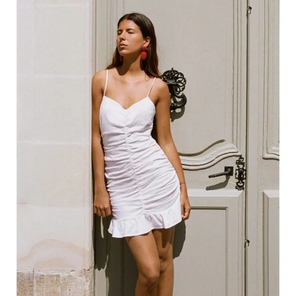 ZARA Draped Linen Blend Ruffle Hem Mini Dress - Picture 1 of 11